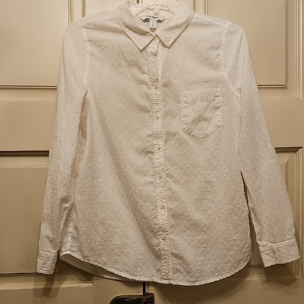 Old Navy Women's White Textured Button-Down Shirt